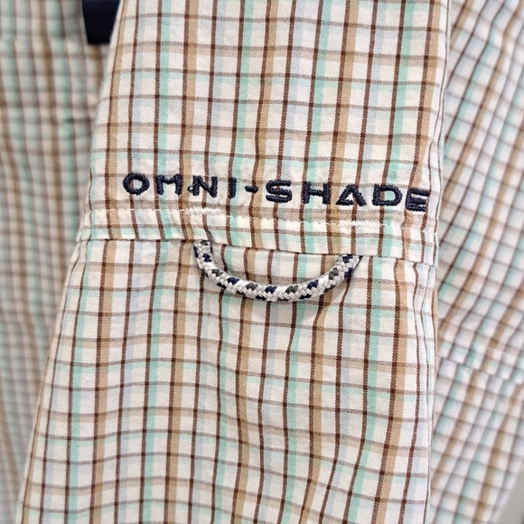 Columbia Sportswear PFG Shirt Men's Large White Tan Green Check Fishing Gear - Picture 9 of 14